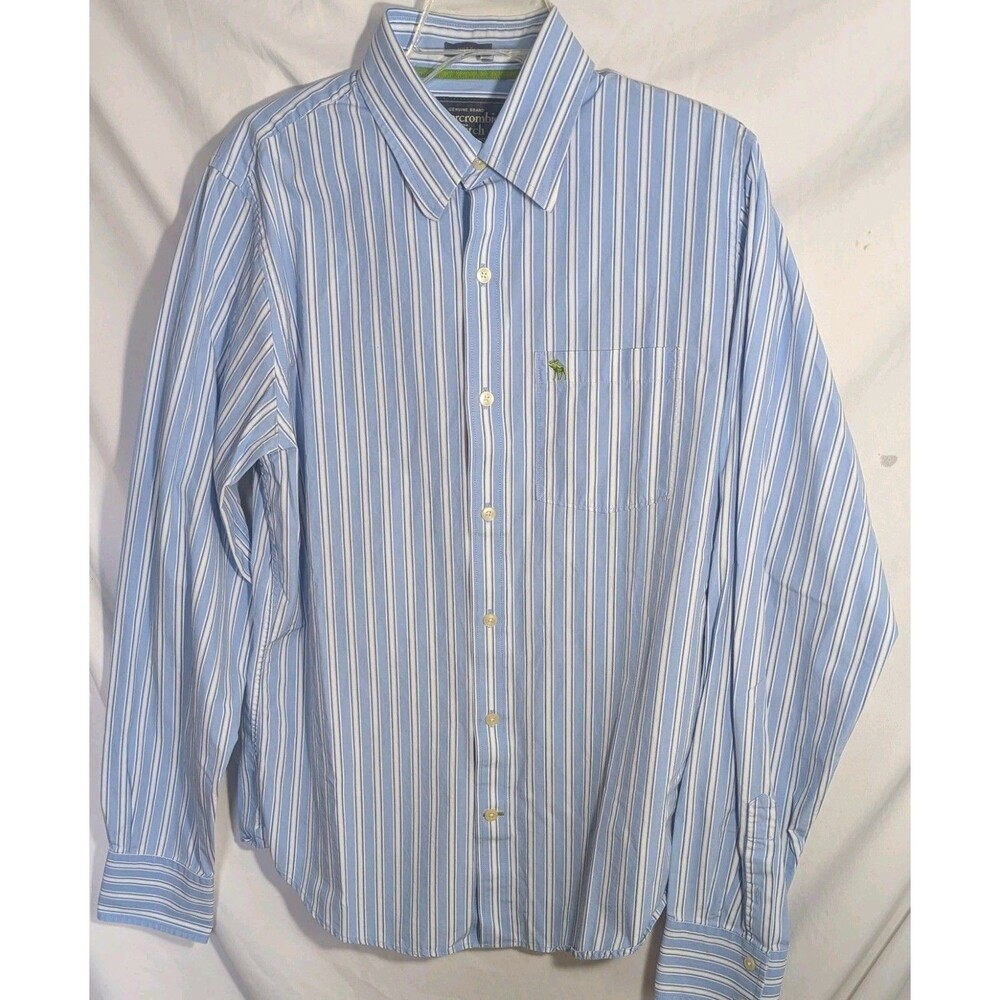 Abercrombie Fitch Sz L Muscle Mens Adult Blue Stripe Casual Button Down Shirt